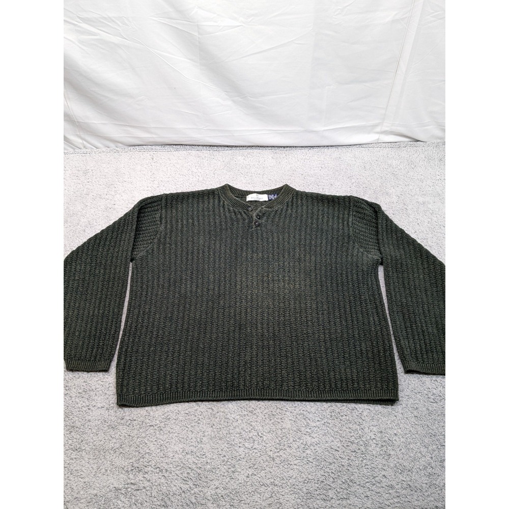 VTG Bill Blass Sweater Mens XL Forest Green‎ Chunky Knit Fisherman Crochet Y2K
